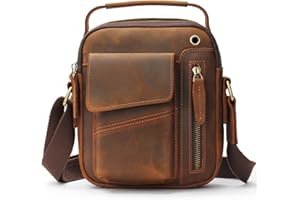 BAIGIO Sacoche Homme Cuir Bandoulière Vintage, Cartable Messager, Pochette à Bandoulière, Porté Épaule pour Affaires, Travail, Voyage et Vie Quotidienne