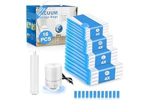 CUBTEM Sac Sous Vide Vetement Aspirateur 16 Pièces(4 Jumbo, 4 Grand, 4 Moyen, 4 Petit) Sac Rangement Sous Vide Aspirateur Réutilisable, Sac de Rangement Sous Vide Couette Stockez Vêtements et les Bagages
