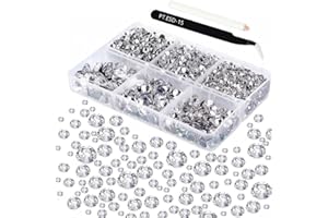 Amacoam 4025 Pezzi Strass Termoadesivi per Tessuti Strass Brillantini Unghie Rotondi Piatta Strass Unghie 6 Taglie Trasparente Gemme di Cristallo con Pinzetta e Matita per Tessuti Unghie Fai da Te