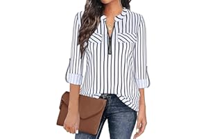 Gemulate Womens Tops 3/4 Sleeve Tops for Women Polo Top Floral Printed Shirts with Zip Up V Neck Tunic Blouse Basic Tops