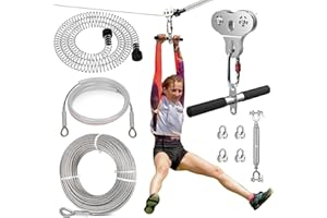 FOLOGTOO Zip Lines for Kids and Adults Outdoor, Zip line Kits for Backyard Up to 500 lbs, Included Ziplines Brake, and Zip line Pulley with Handle, Outdoor Playground Equipment