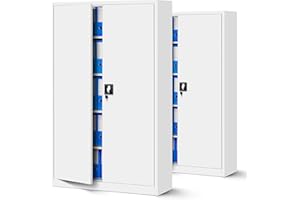 Jan Nowak Set di 2 Armadio da Ufficio XXL C001 II Archivio per Officina in Metallo Verniciato a polvere Chiudibile 185 cm x 115 cm x 40 cm (Bianco)