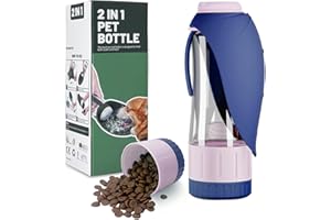 Blanlody Gourde Chien Promenade, Anti-Fuite, Grande Bouteille d'eau 600ml + Distributeur de Nourriture 190ml pour Chiens et Chats en Voyage et Anniversaire., 600ml-blau