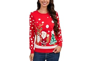 Hobrounn Weihnachtspullover Damen Weihnachten Christmas Pullover Weihnachtspulli Rundhalsausschnitt Elegant Weihnachten Pullover Ugly Christmas Sweater