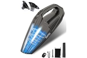 TANYO Aspirateur Voiture Puissant sans Fil, 12000PA Aspirateur à Main 80W Rechargeable, Aspirateur de Table avec 2 Accessoires Multifonctionnels pour la Maison, la Voiture, Le Bureau et Le Canapé