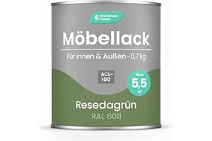 GRUNDMANN FARBEN GRUNDMANN Möbellack - 0,7 Kg Grün - Lösemittelfrei & Geruchlos - 3-in-1 Möbelfarbe inkl. Grundierung - Innen und Außen - Für Holz, Metall & Kunststoff - RAL 6011 Resedagrün