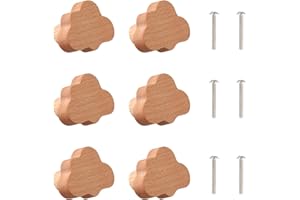 GUDALEA Boutons d'Armoire en Bois pour Chambre d'Enfant, 6 Boutons de Meuble, Boutons de Tiroir en Bois Massif avec Vis, Poignées de Tiroir pour la Décoration pour Commode Armoire Cuisine Chambre à Coucher