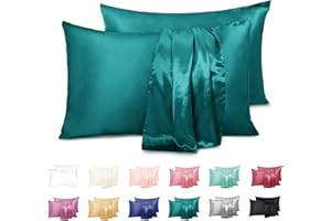 Duerer Set di 2 Federe in Raso, 50 x 76cm Coppia Federe Cuscino Letto Morbida Microfibra per Capelli e Pelle, Antiacaro e Ipoallergenico, Chiusura a Busta, Turchese, Turchese