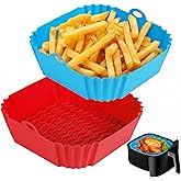 Boribim 2-Piece Silicone Air Fryer Liners - 8-Inch Reusable Liner - Red + Blue