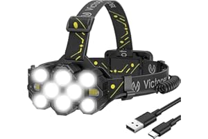 VICTOPER Lampe Frontale Rechargeable v10000, 22000 Lumens, 10 LED Ultra Puissante avec 10 Modes, Étanchéité IPX4, Réglable 90°, Lampe Frontale LED Mains Libres pour Camping, Pêche, Vélo, Randonnée, Noir