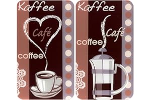 WENKO Plaque de Recouvrement Universelle Mod. Arôme du Café, réglable en Hauteur pour Tout Type de cuisinière, Planche à découper et Protection Anti-éclaboussures, Verre, 30 x 52 cm, 2 pièces