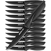 Home Hero 12-Piece Steak Knife Set Stainless Steel Black | Sharp serrated blades made of high carbon stainless steel with non