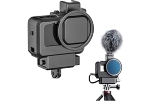 Hensych Zamiennik dla Go-Pro Hero 9 czarna plastikowa obudowa obudowy aparatu z mikrofonem i światłem wypełniającym zimna stopka 52 mm adapter filtra pierścień akcesoria do vlogów