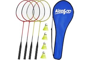 KEEHOO KH Federball Set Badminton Schläger Set of 2 oder 4 für Erwachsene Kinder, Schläger, Federbälle und Tragetasche im Lieferumfang