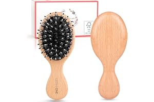 URTHEONE Hair Brush Mini Boar Bristle Hairbrush Pocket Travel Small Paddle Hair Brush for Men Women Kids for Thick Curly Thin Long Short Wet or Dry Hair Detangle Massage Add Shine