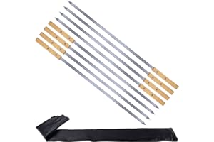 AWCIGG Pack of 8 Flat Barbecue Skewers Stainless Steel 55 cm Extra Long Kebab Skewers, Adana Turkish Kebab Skewers, Barbecue Accessories, Meat Skewers with Bag