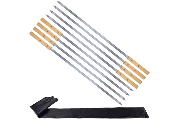 AWCIGG 8 Pièces Brochettes pour Barbecue Inox, Kebab Brochette Extra Longues de 55cm en Acier Inoxydable avec Poignées en Bois de Hêtre, Ustensiles Accessoire Barbecue