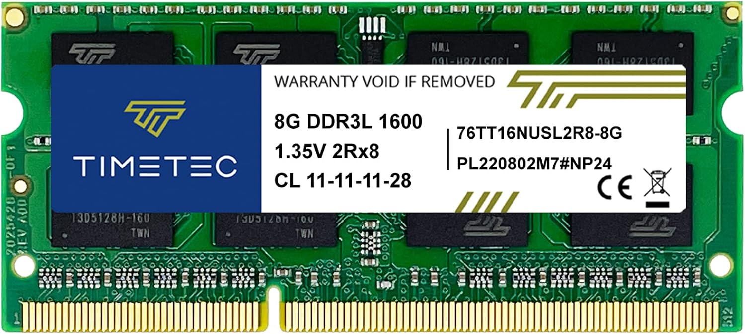 Timetec 8GB DDR3L 1600MHz PC3L-12800 No ECC Sin búfer 1.35V/1.5V CL11 2Rx8 Dual Rank 204 Pin SODIMM Notebook PC Memoria RAM módulo (8GB)
