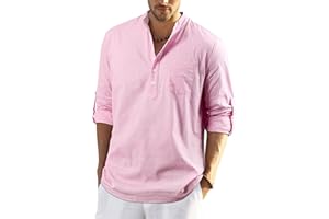 Enlision Hommes Chemises en Lin Solid Henley Shirts Casual Manches Longues été Mao Chemise de Plage Classique