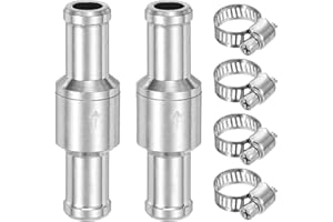 sourcing map 2Pcs 10mm (3/8") Fuel Check Valve, Non-Return One Way Hose Check Valve, Aluminum Alloy Control Accessories with Clamps for Petrol, Diesel, Gas, Oil, Air, Water, Silver