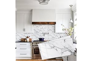 Abyssaly Credence Adhesive pour Cuisine Marbre Blanc, Imperméable PVC Carrelage Adhesif Mural Salle de Bain, 12 Pieces Stickers Carrelage Cuisine pour Salle Mural 15 x 30 cm