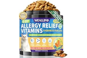 WEALLIN Allergy Relief for Cats - 500 Crunchy & Krill Core Allergy treats With Multivitamin Omega-3 Probiotic for Cats, Immunity Supports Seasonal Itching Licking & Scratching for All Breeds Chicken Flavor
