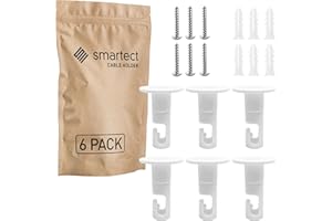 smartect Decentratore da Parete e Soffitto per la suspensione dei Cavi [6 Pezzi, Bianco] Gancio da soffitto con viti e tasselli, Supporto in superficie per il tuo progetto fai-da-te