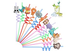 DAWUMIN 12 cannucce per bambini, cannucce riutilizzabili, per feste di compleanno dei bambini, cannucce colorate in plastica, cannucce in plastica per decorazioni di compleanno per bambini (animali 12 pezzi)