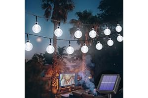 Augone Solarne lampy ogrodowe wodoodporne, 50 LED 7 m / 60 m solarne lampki na zewnątrz, 8 trybów globus łańcuch świetlny do wewnątrz / na zewnątrz, na patio, trawnik, podwórko, wesele, dekoracje świąteczne (zimna biel)
