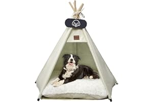 Mooipet Tipi Zelt für Haustiere mit doppelseitigem Kissen Haustierzelt für Hunde/Katzen Haustierhütte Abnehmbar und Waschbar Hundehaus für Meerschweinchen Kaninchen Hamster Kätzchen 60x60x70cm