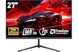 Gawfolk Écran PC 27 Pouces, 2K WQHD (2560×1440P), 165Hz Moniteur Gaming, 1ms Bezel-Less, 98% sRGB, 178° Grand Angle, HDMI, DisplayPort, Compatible avec Les Fixations murales VESA100*100MM - Noir