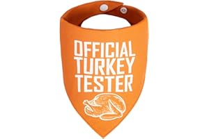 ICEMOOD Fall Dog Bandana Theme - Turkey Tester - Slogan Printed Thanksgiving Holiday Pet Bandana Snap Button Triangle Scarf, Golden Orange, Small and Medium Breed, 5-30lbs