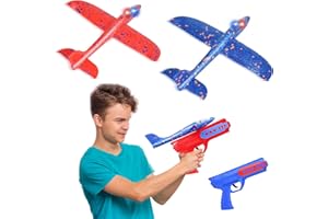 Ckbuity 2 Pair Plane Outdoor Kids Toys, Airplane Launcher Toy Set with 2 Launchers and 2 Foam Airplanes, Fun Aeroplane Activities Garden Toys, Glider Planes for 4 5 6 7 8 9 10 Year Old Boy Gifts