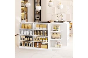 DEZAGCE Table de caisse, comptoir de réception d'angle, table de réception avec 3 tiroirs et 1 armoire, grand comptoir de réception avec étagères, comptoir de réception, interrupteur de réception, blanc, 100