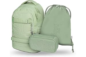 Baagl Schulrucksack Set Jungen Mädchen Teenager 3 Teilig, Skateboard Rucksack Skate MAX, Schultasche ab 3. Klasse, Grundschule Ranzen mit Brustgurt, Ergonomischer Schulranzen, 30 l (Mentol)