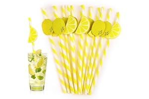 20 stycken citroner, dekorativa papperssugrör, papper, cocktailsugrör, engångssugrör, biologiskt nedbrytbara naturpapper, dry
