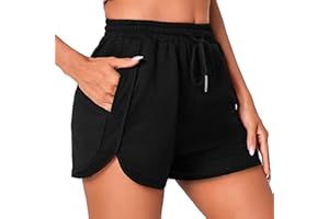Litherday Pantaloncini Donna Estivi Sportivi in Cotone Corti Larghi con Tasche Coulisse Casual Jogging S-XXL Nero