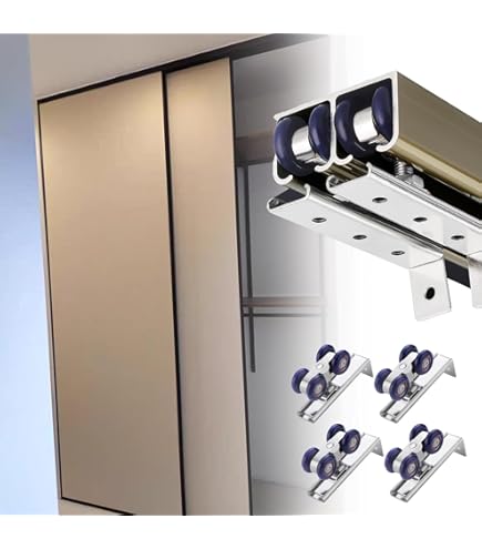 CCJH Schuifdeursysteem Plafonds Schuifdeurbeslag Enkele Deur Set 6FT-1.83M Railsysteem L-vormige Beugelsysteem Accessoires Kit Zwart