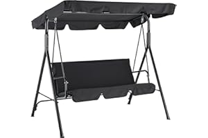 GLOBEWOLF Outdoor Garden Swing Bench with Padded Seat and Water Resistant Shade Canopy 3 Seat Patio Swinging Bench for Garden Yard Outside