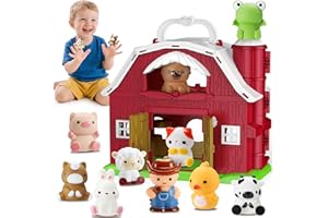 HappyKidsClub Farm Animal Toys for 1-4 Year Olds | Montessori Learning Barn with 9 Animals & Farmer | Safe Educational Toy Gift for Toddlers, Baby Toys Play Set