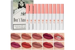 KEKMJUDY Lana Lot de 10 teints à lèvres mats, à cigarettes, tube à cigarettes, longue durée de vie 24 heures, imperméable, mat labial, velours mat