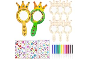 SPERMUOY Holzspiegel zum bemalen,8 Stücke Prinzessin Spiegel Basteln Kinderspiegel Zum Bemalen Bastelset,Kinder Malen Holzspiegel Basteln für DIY Kinder Malen Dekoration