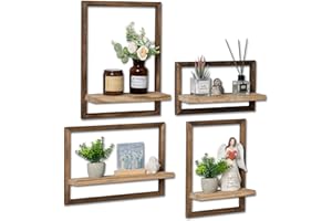 Walasis Wandregal Holz Wanddeko Wohnzimmer: 4er Set Regale Wand Schweberegale Regalbrett Wandboard - Rustikal Wand Deko für Schlafzimmer (Braun)