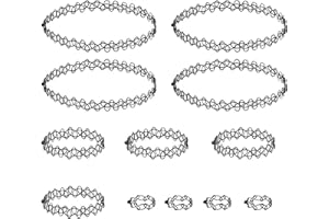 LMOGWL 4 set di collana elastica tatuata set, 4 collane/4 bracciali/4 anelli, vintage Bohemian tatuato gioielli elastici, plastica, donne, ragazze Universale (12 pezzi nero)