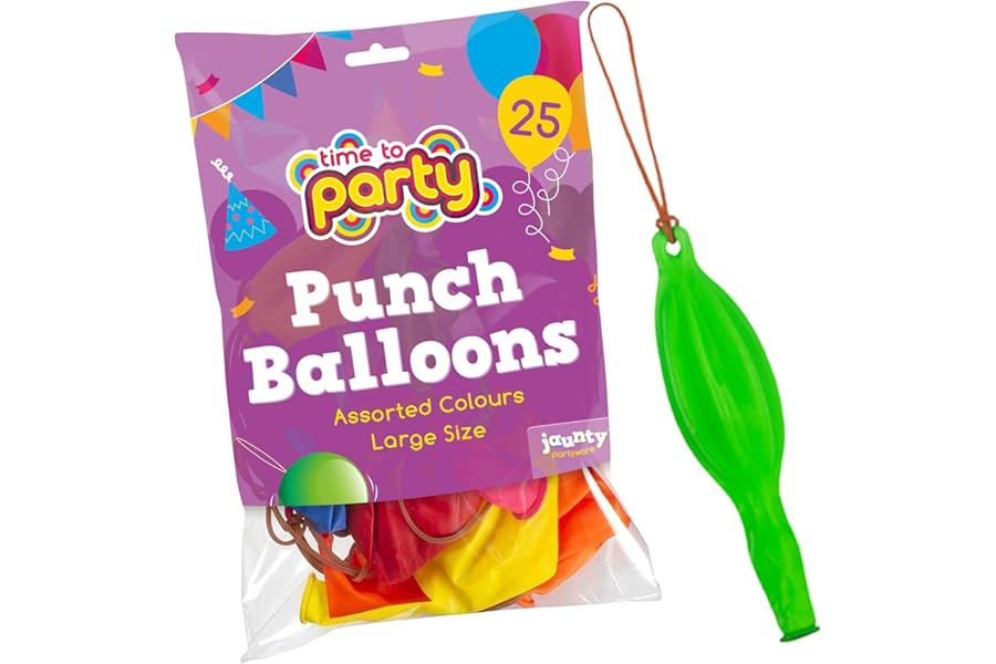 Jaunty Partyware 25x Large Punch Balloons for Kids Ideal Party Bag Fillers For Birthdays - 12 Inch Large Size - Assorted Colours - Fun Children’s Party Ideas - Thick & Strong - Easy to Inflate