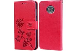 BIIULHCI for Motorola Moto G6 Plus Case, Premium Full Protection Leather Flip Wallet Phone Case for Moto G6 Plus Cover Silicone Shockproof Bumper Red