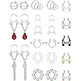 SCERRING Fake Ring Stainless Steel Non-Piercing Rings Clip On Nipplerings Faux Body Piercing Jewelry for Women Men 27PCS