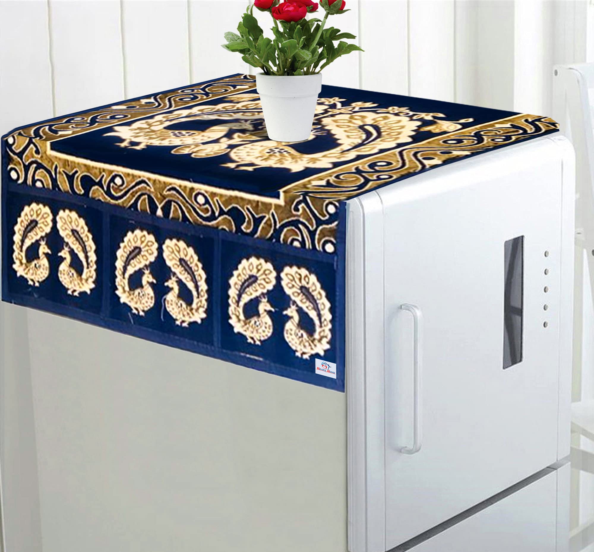 Heart Home Fridge Top Cover Review: Peacock Design, Durable Cotton, 6 Utility Pockets!