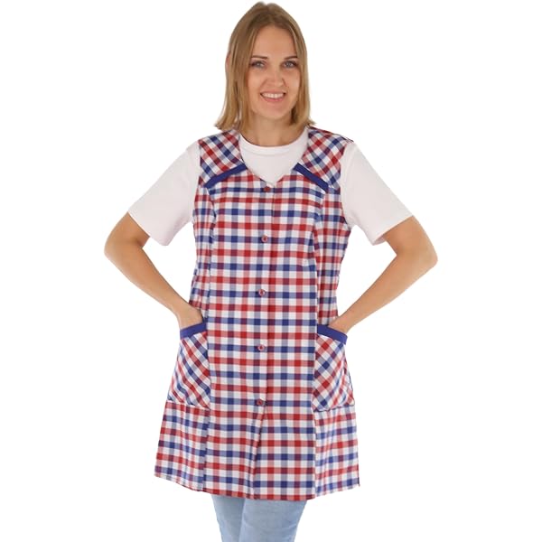Tablier 3/4 Sans Manches CHARMANCE - Uni Bleu - Taille 56 - Col Officier Style Décontracté