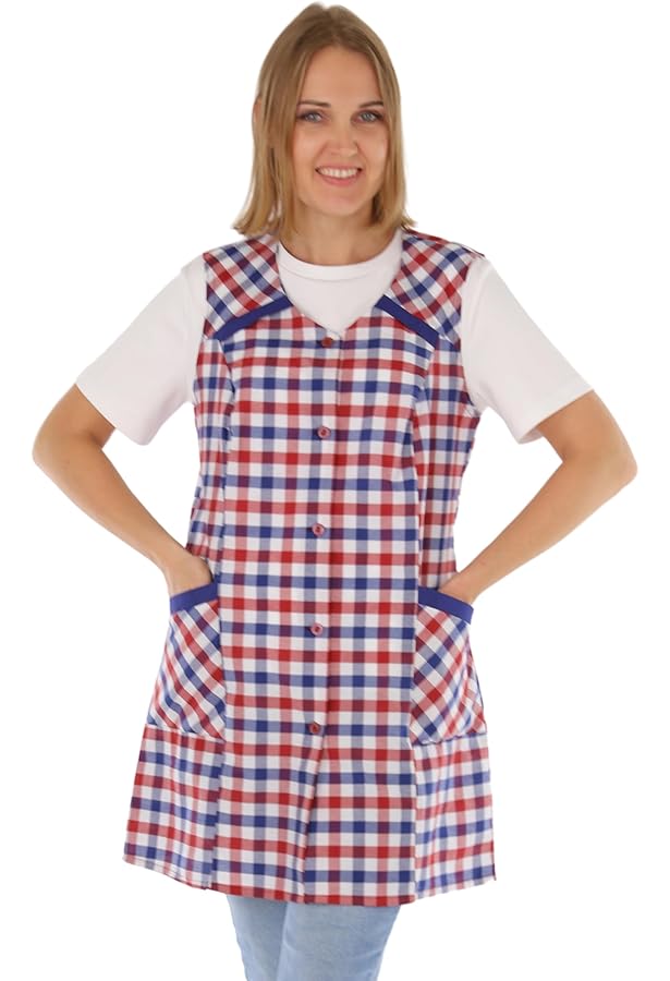 Tablier Court 7/8 Pour Femme - 100 % Coton Rayé - Sans Manches - Tablier De Cuisine - 36